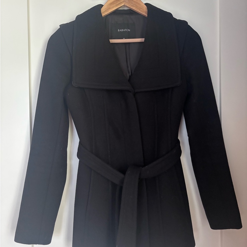 Babaton Black Belted Wool Trench Coat